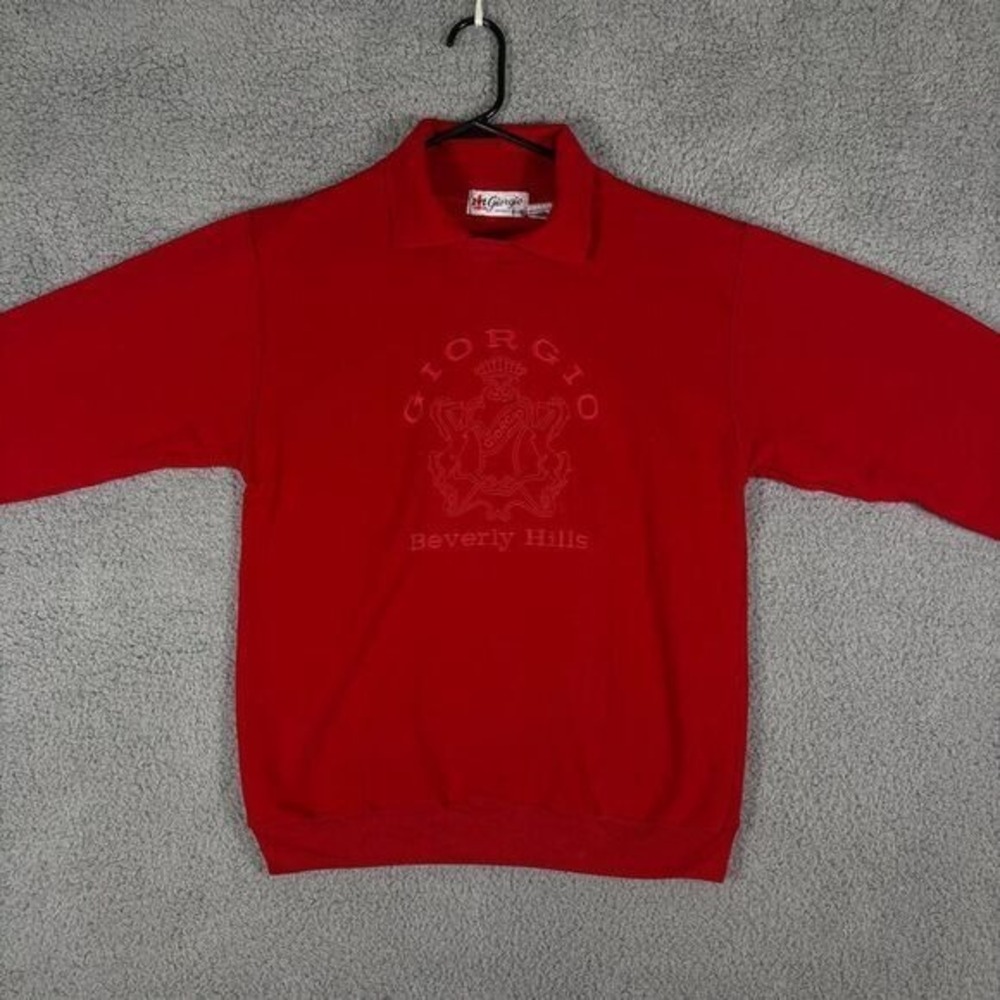Giorgio Beverly Hills Sweatshirt Pullover Collared Embroidered Logo Red‎ Medium